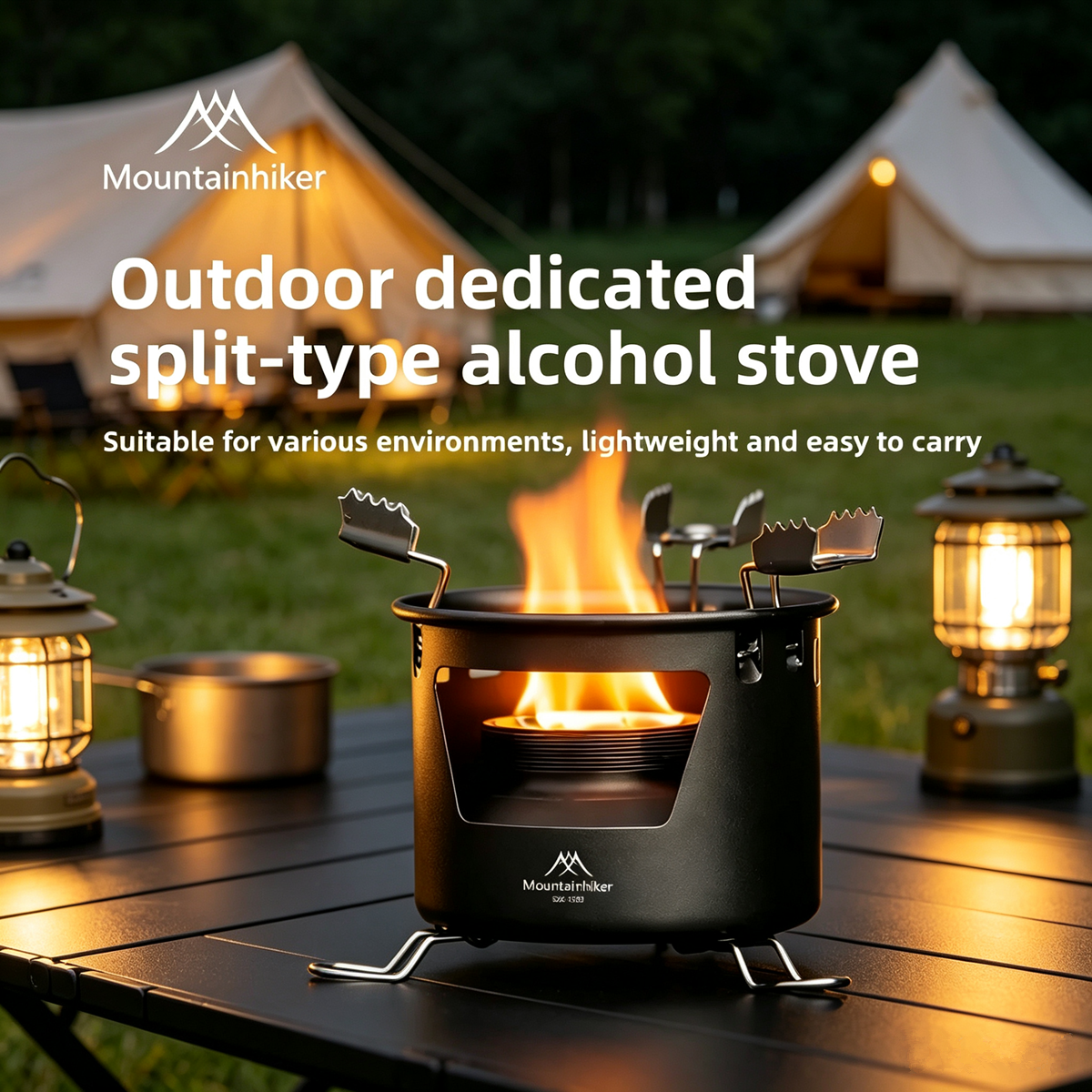Camping Cooking On Fire - MOUNTAINHIKER Estufa de Alcohol Portátil para