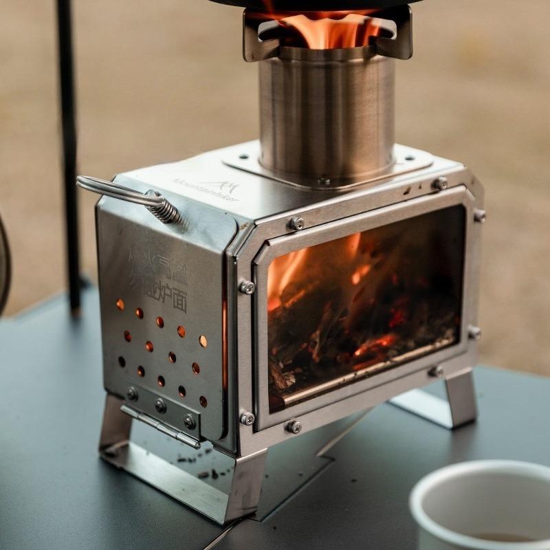 Camping Cooking In Forest - Estufa calefactora de acero inoxidable para