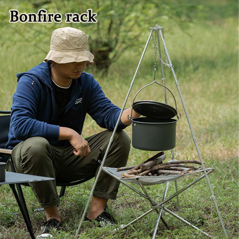 Camping Cooking Tripod - Trípode portátil para hoguera, soporte triangular