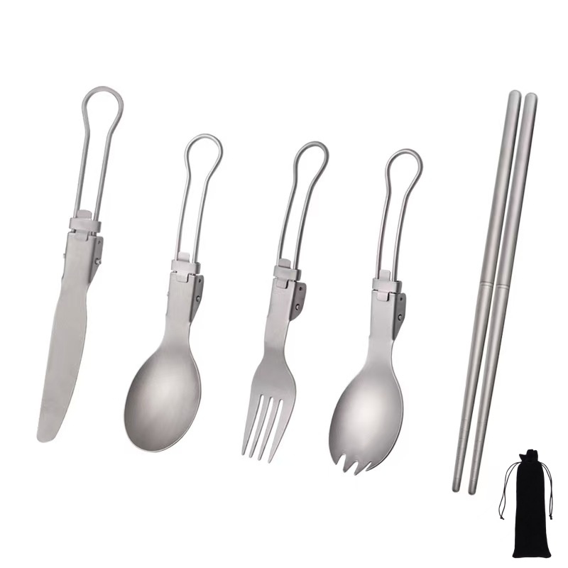 Camping Cooking Cutlery Set - Juego de Cubiertos Plegables de Titanio