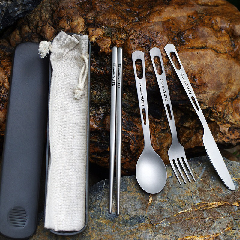 Camping Cooking Cutlery Set - Juego de Cubiertos de Titanio para