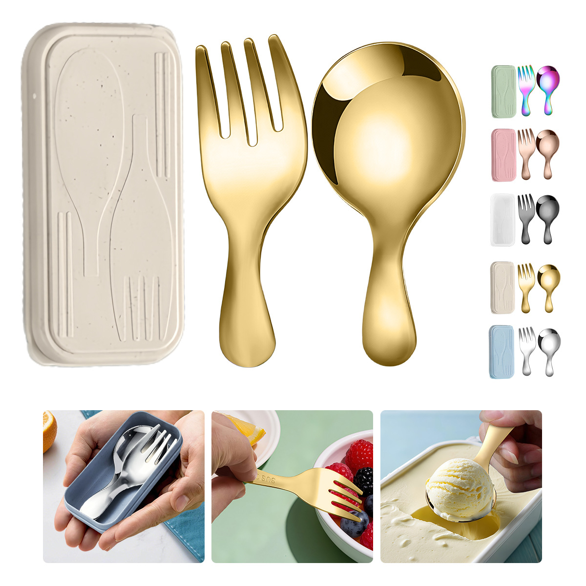 Camping Cooking Kit Box - Juego de vajilla de acero inoxidable,
