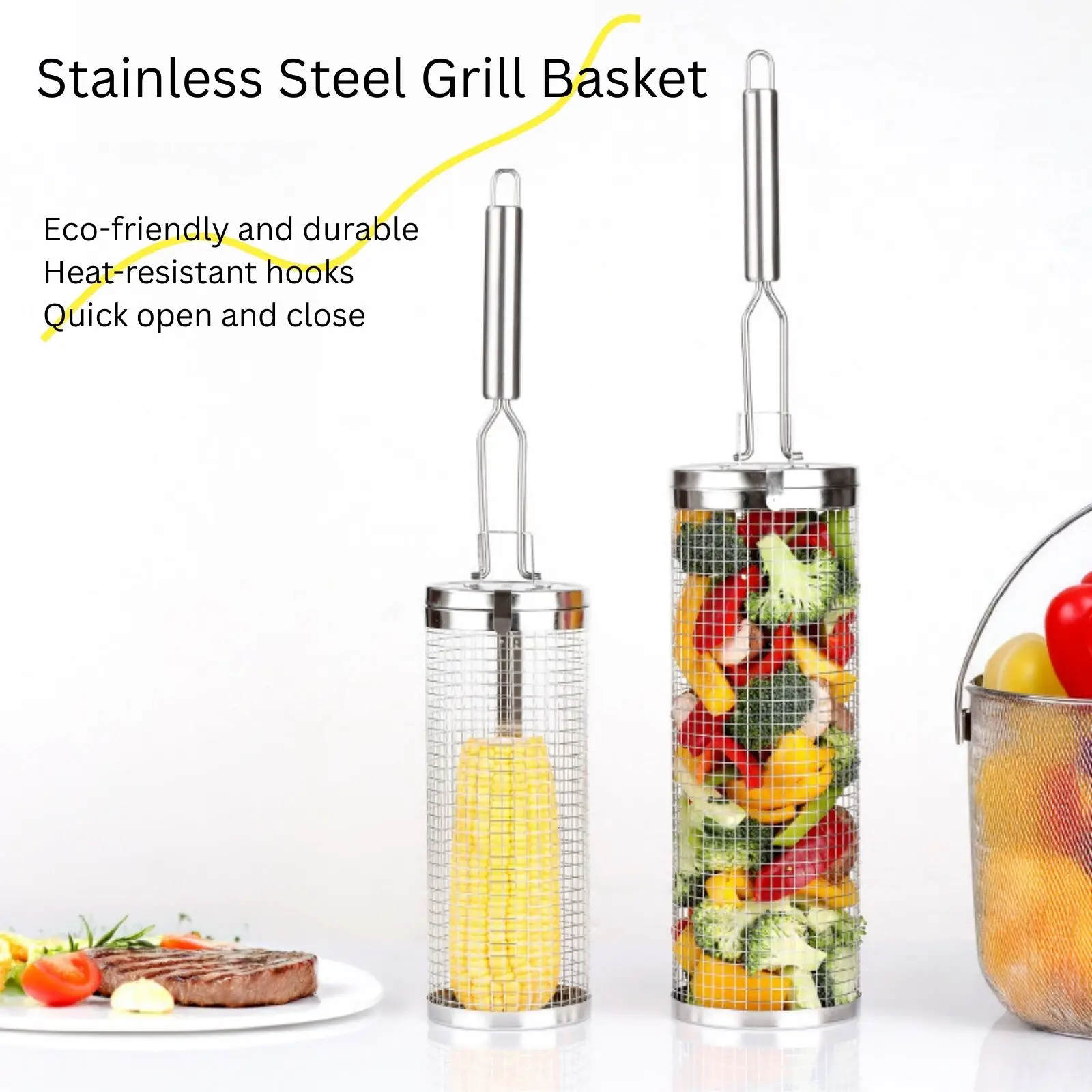 Camping Cooking Vegetables - Cesta de asar rodante de acero