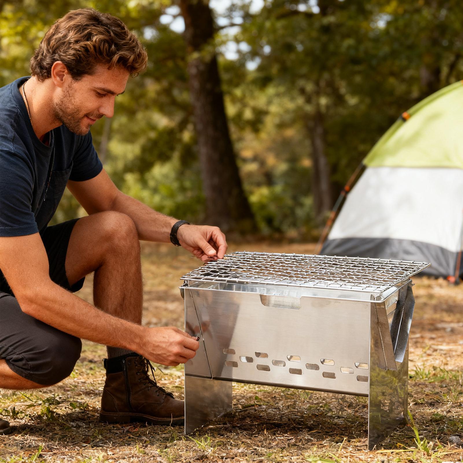 Parrilla de carbón portátil pl - Camping Cooking Set Compact reseña y precio
