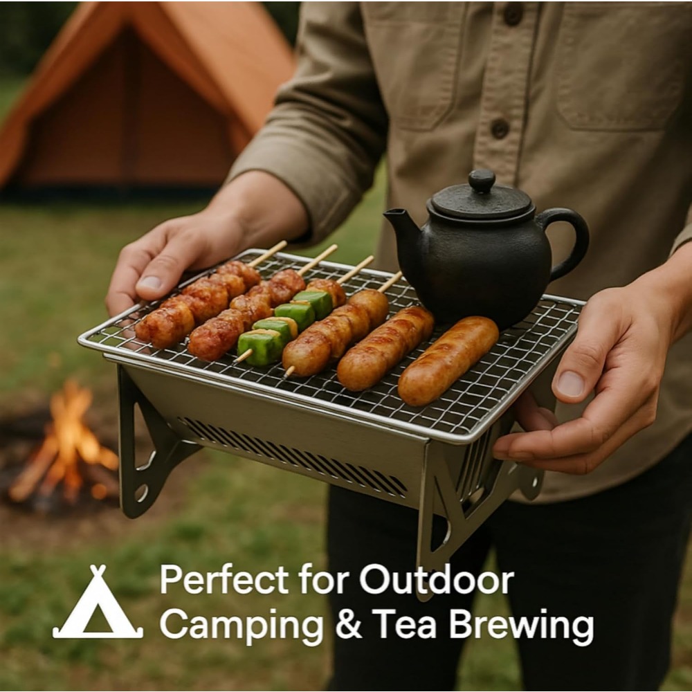 Parrilla de barbacoa de carbón - Camping Cooking Set Compact reseña y precio
