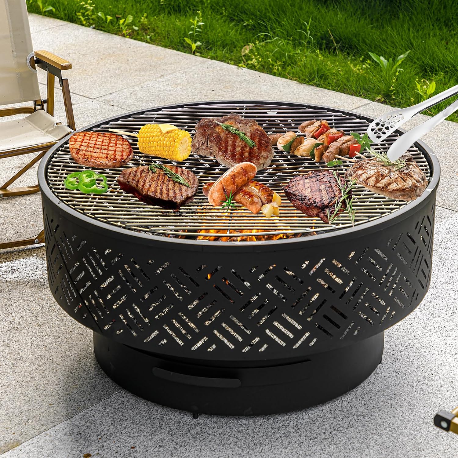 Mesa de fuego redonda de metal - Camping Cooking Fire Pit reseña y precio