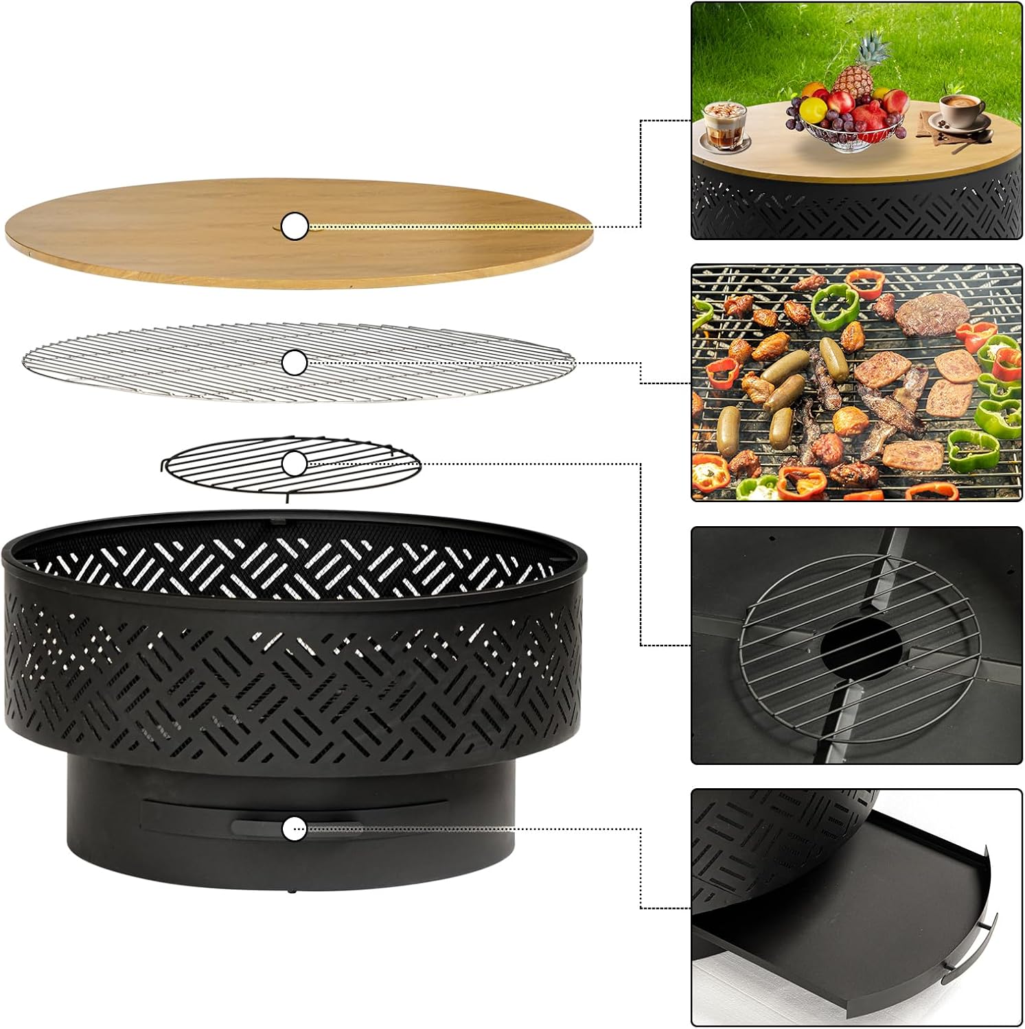 Mesa de fuego redonda de metal - Camping Cooking Fire Pit reseña y precio