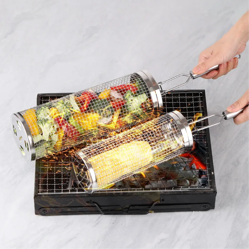 Cesta de asar rodante de acero - Camping Cooking Vegetables reseña y precio
